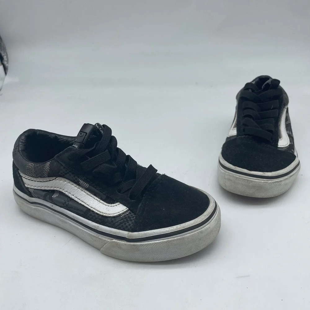 Vans Old Skool Kids Sneakers Black Grey Patterned Suede Low Top‎ Size 11.0